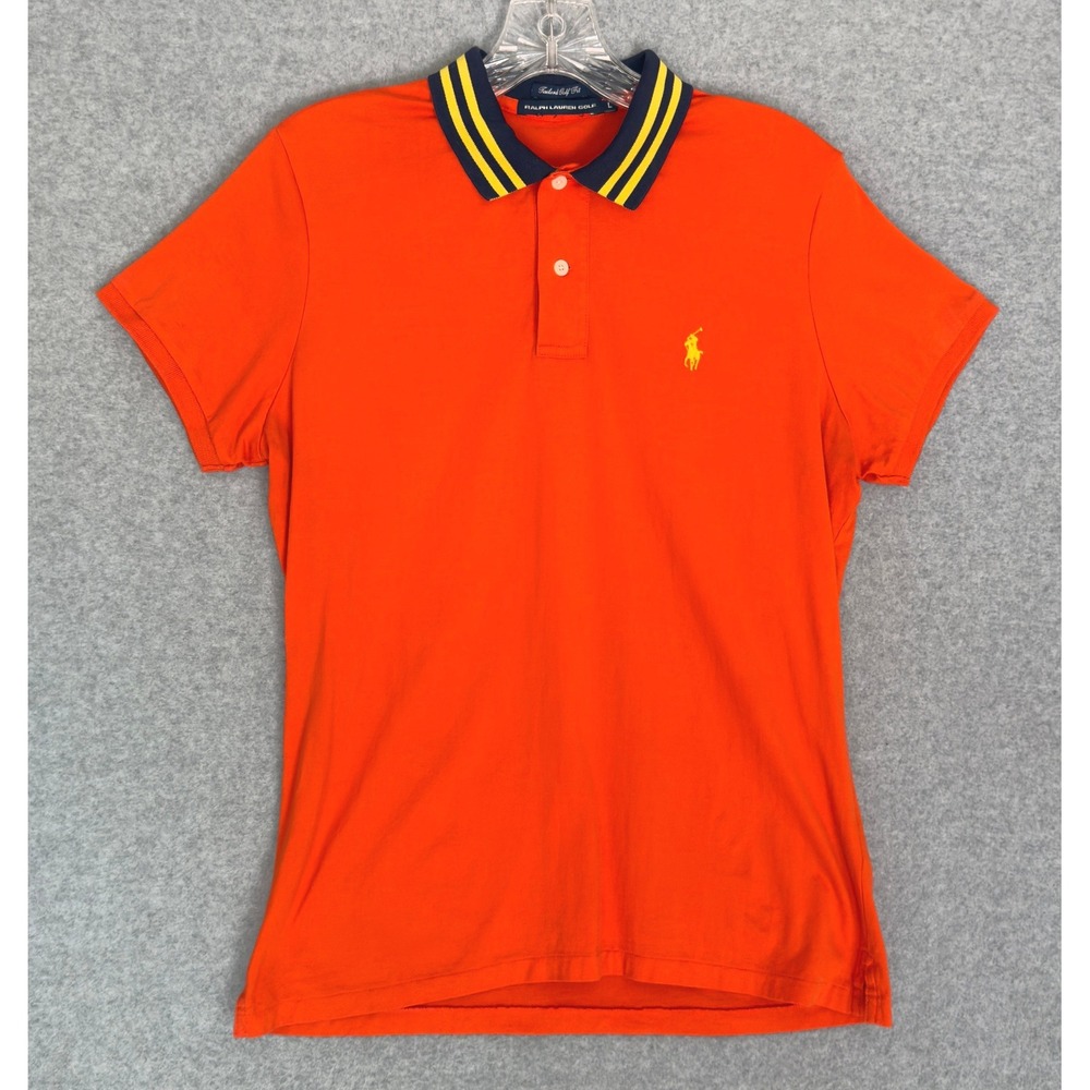 Ralph Lauren Golf Polo Shirt Boys Large Orange Tailored Fit Short Sleeve Striped